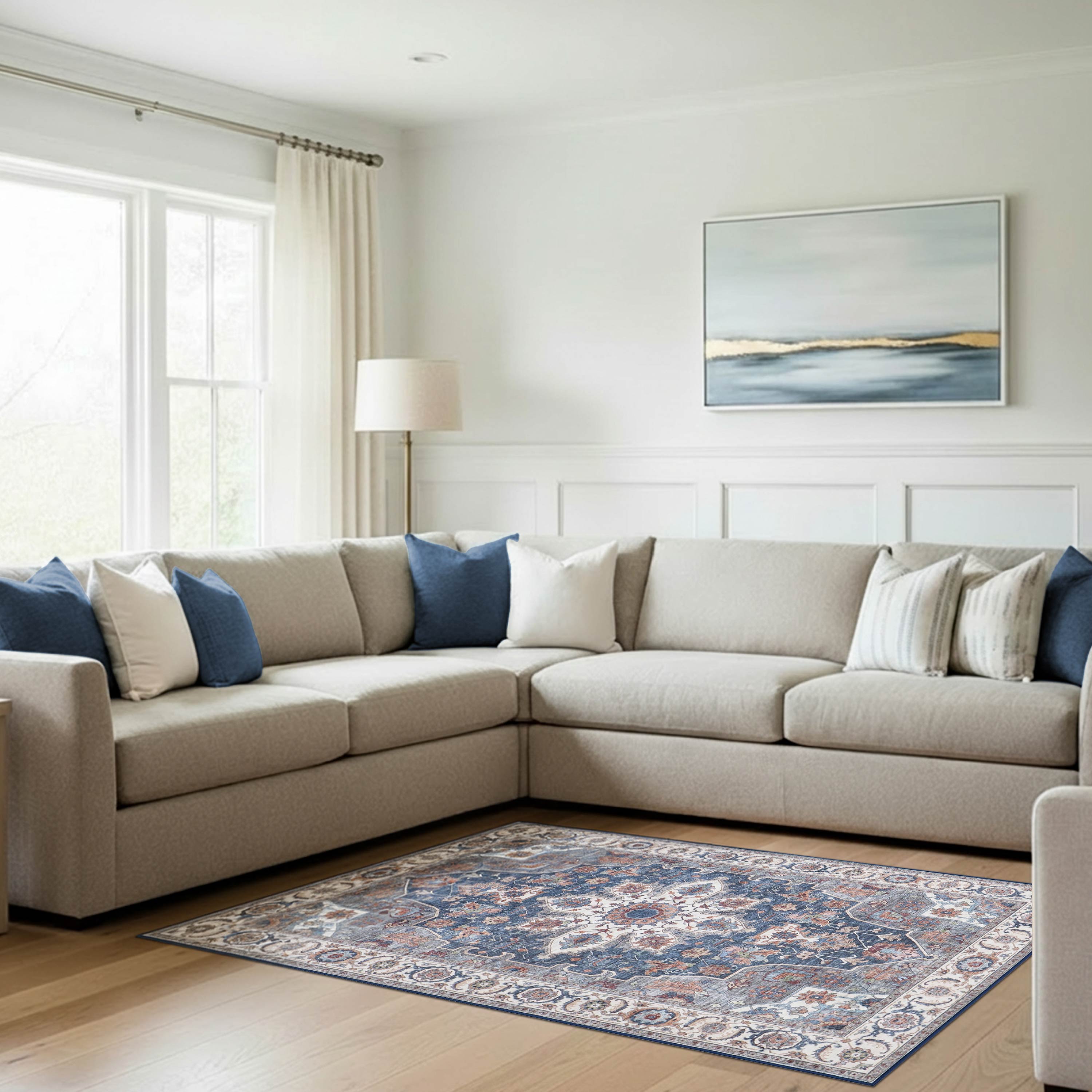Aliyeh Navy Dream Mink Printed Chenille Rug