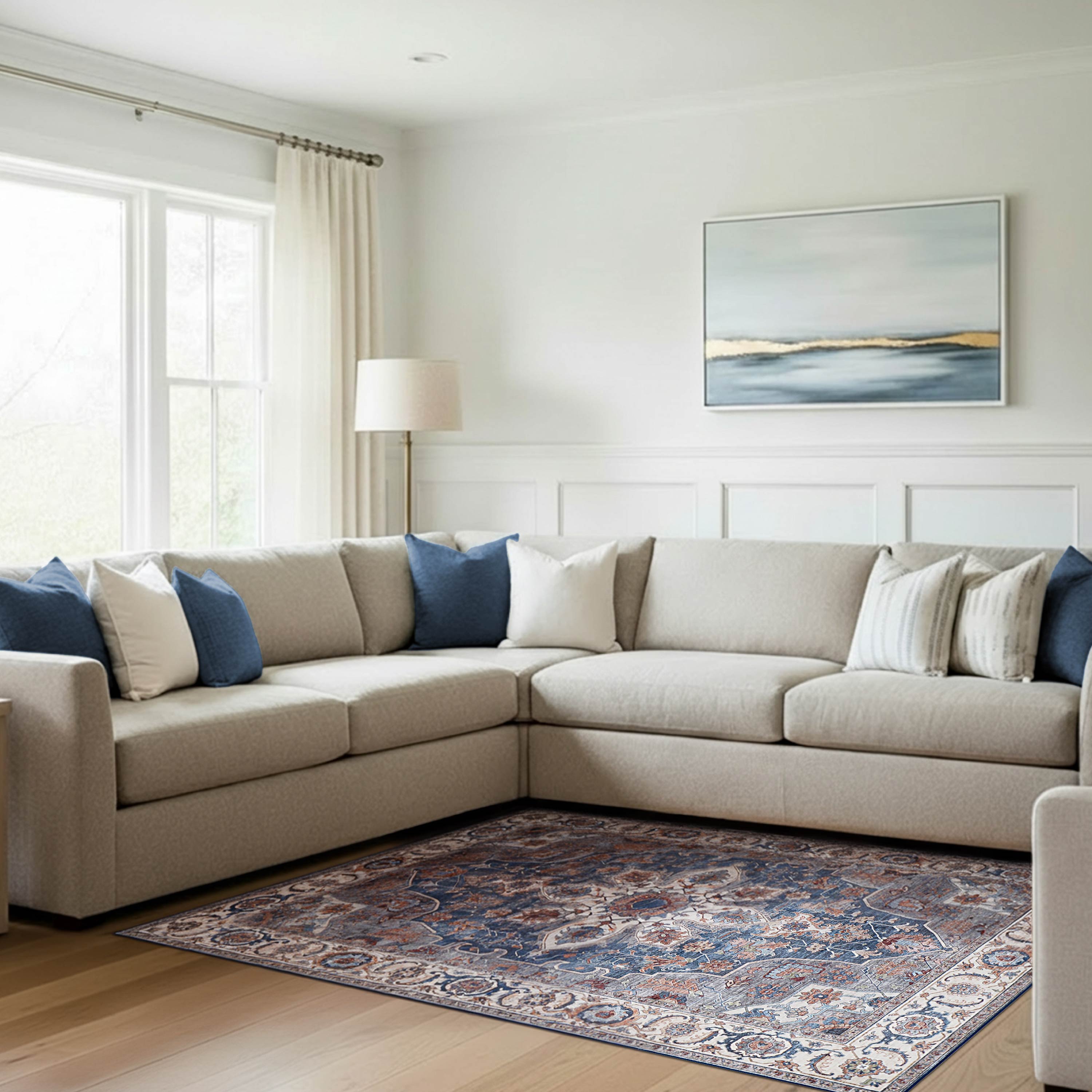 Aliyeh Navy Dream Mink Printed Chenille Rug