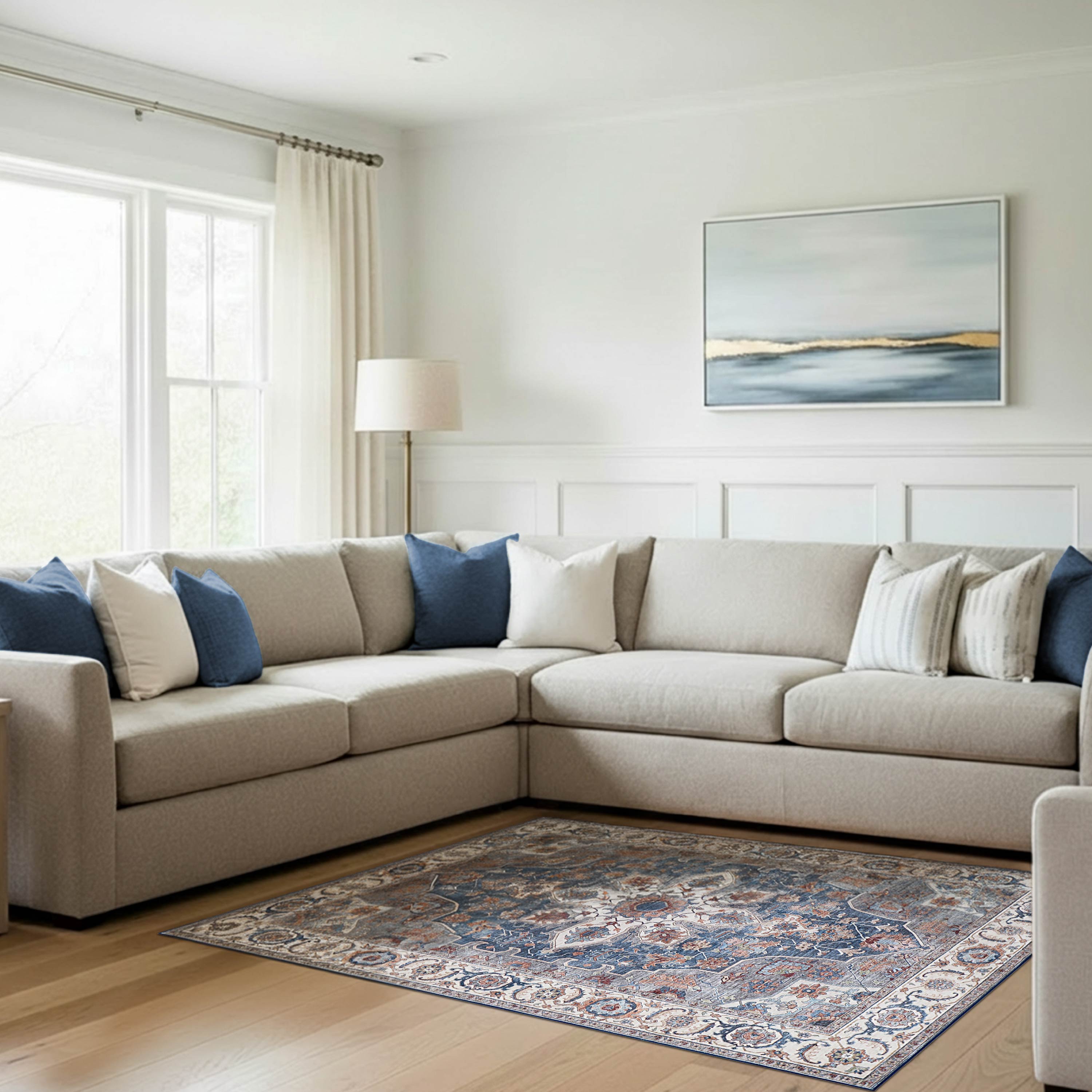 Aliyeh Navy Dream Mink Printed Chenille Rug