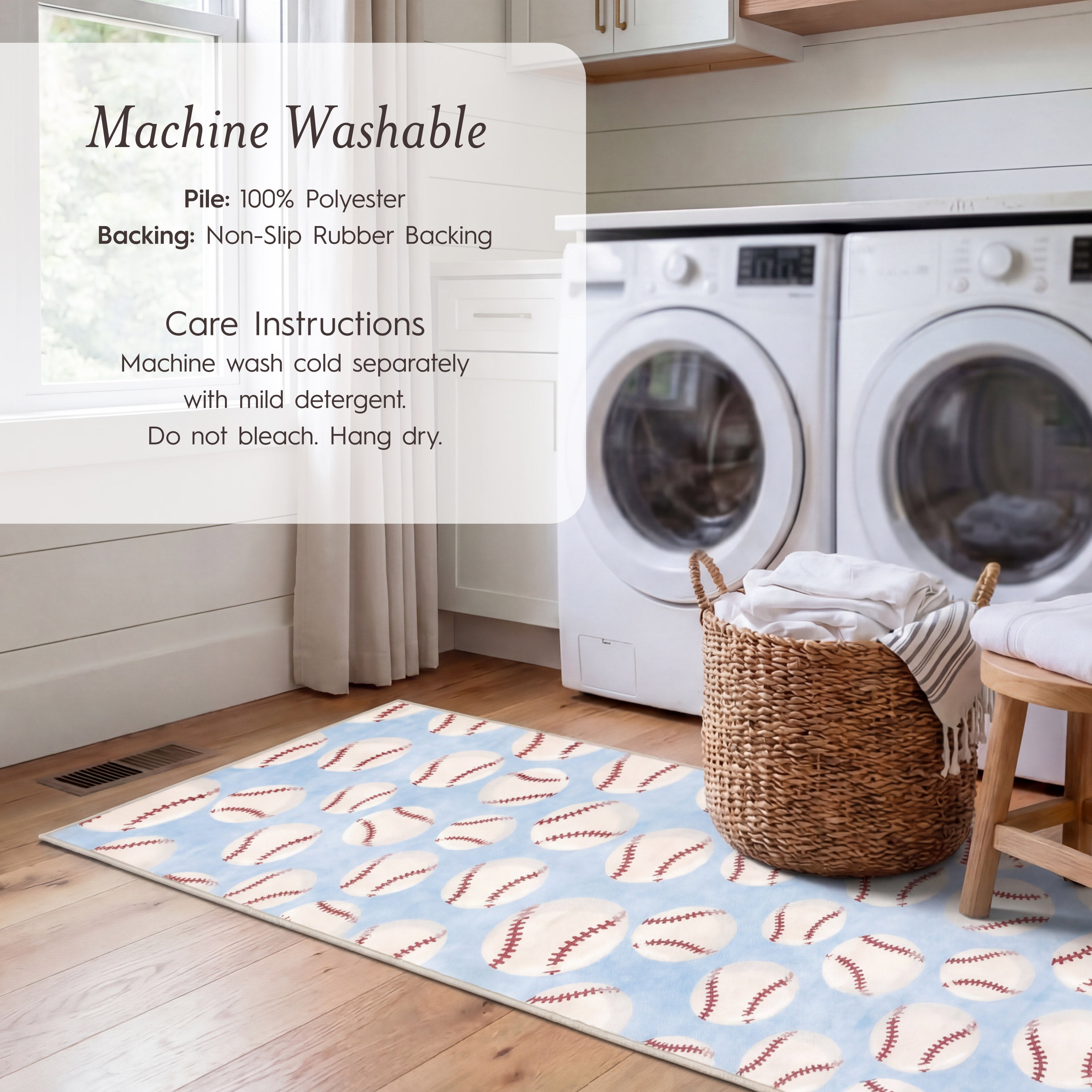 Wyatt & Ash Kids Finley Baseball Washable Rug