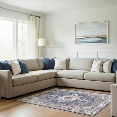 Aliyeh Navy Dream Mink Printed Chenille Rug