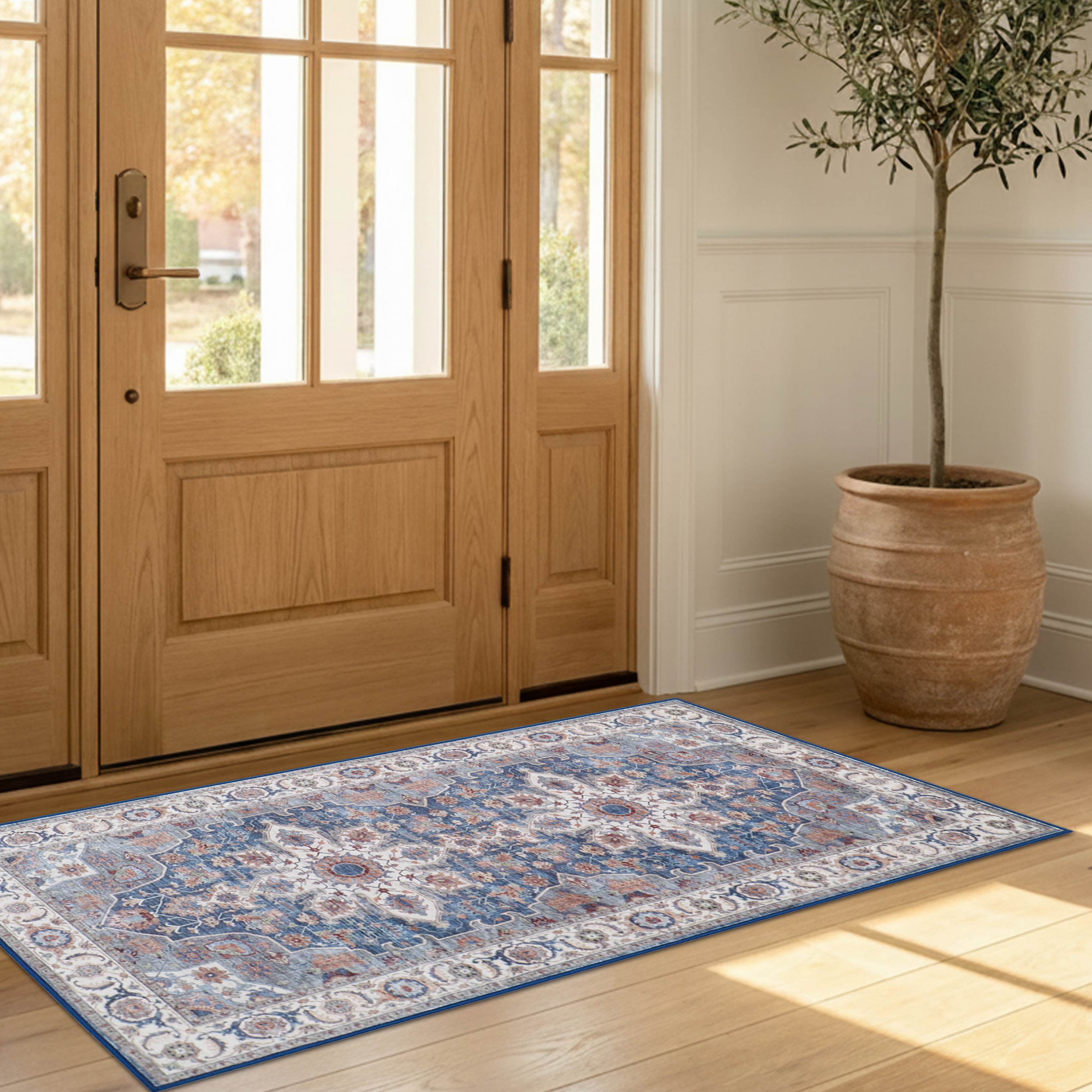 Aliyeh Navy Dream Mink Printed Chenille Rug