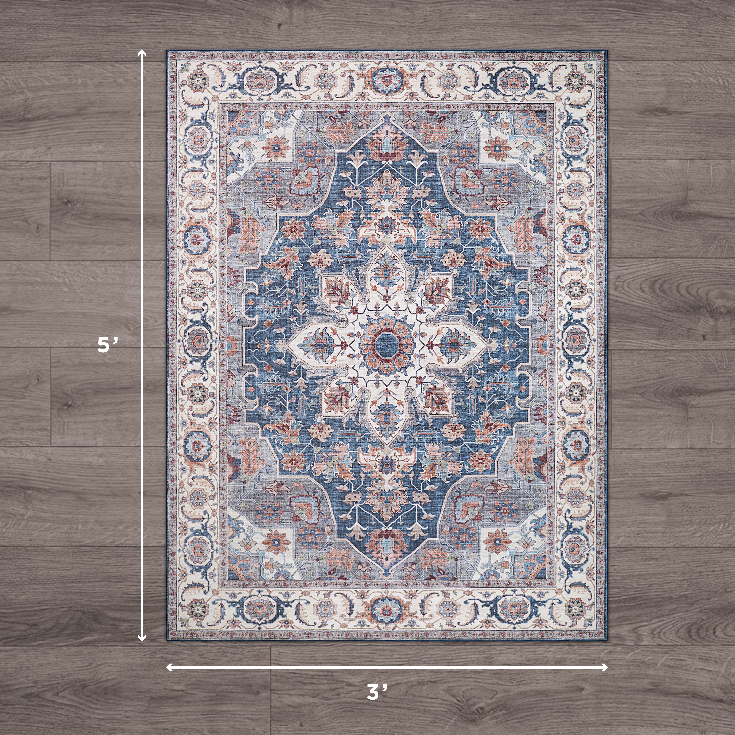 Aliyeh Navy Dream Mink Printed Chenille Rug