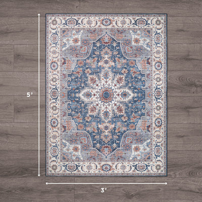 Aliyeh Navy Dream Mink Printed Chenille Rug