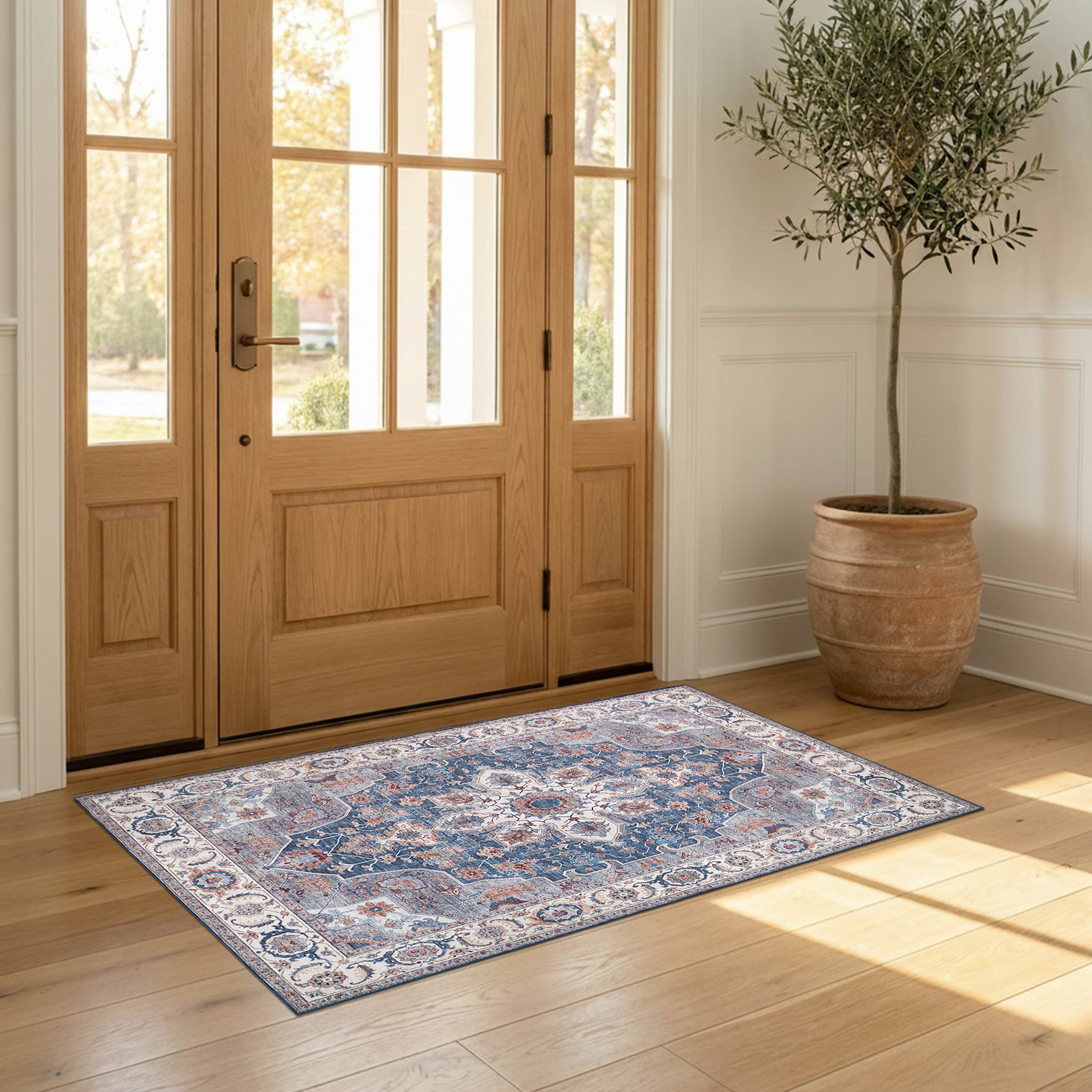 Aliyeh Navy Dream Mink Printed Chenille Rug