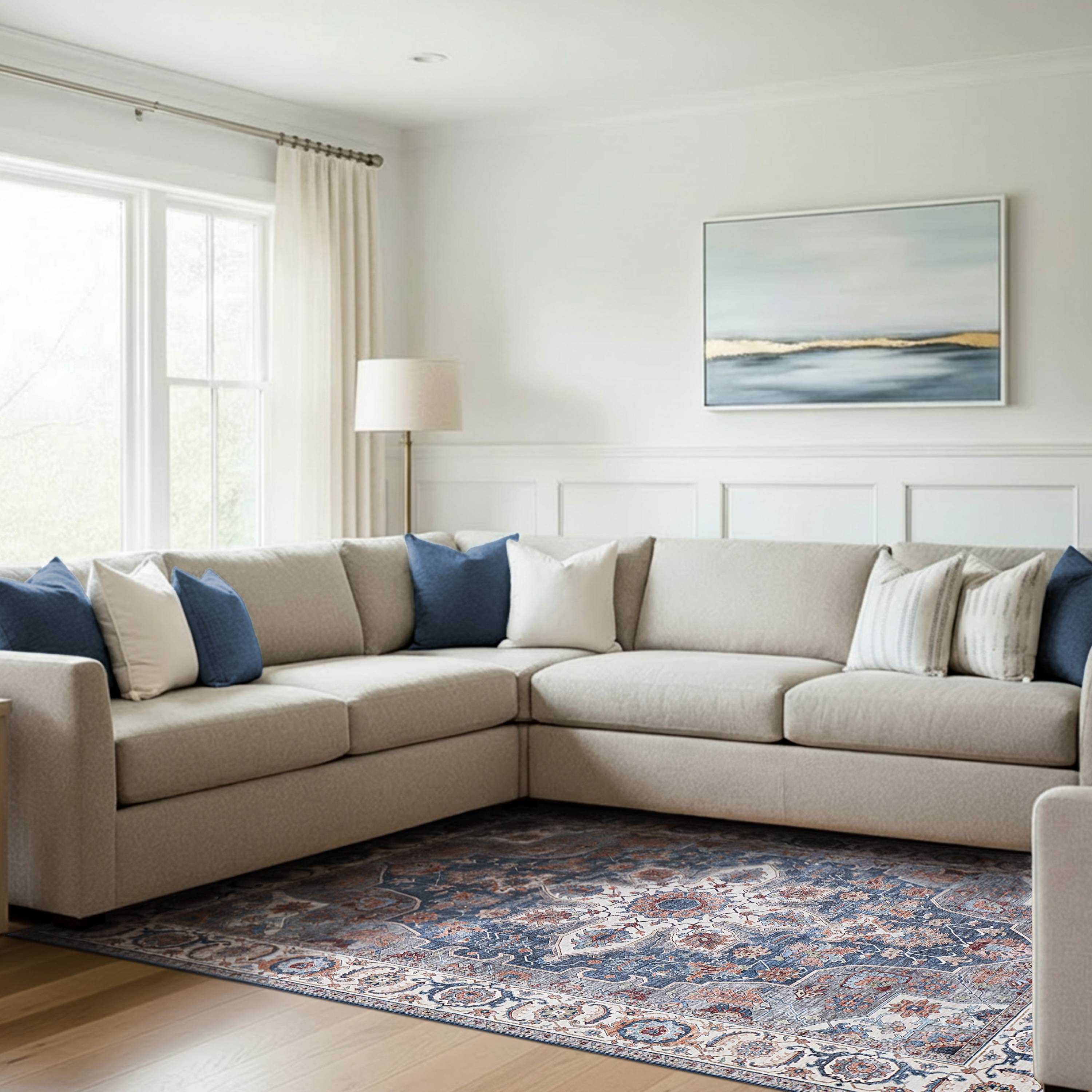Aliyeh Navy Dream Mink Printed Chenille Rug