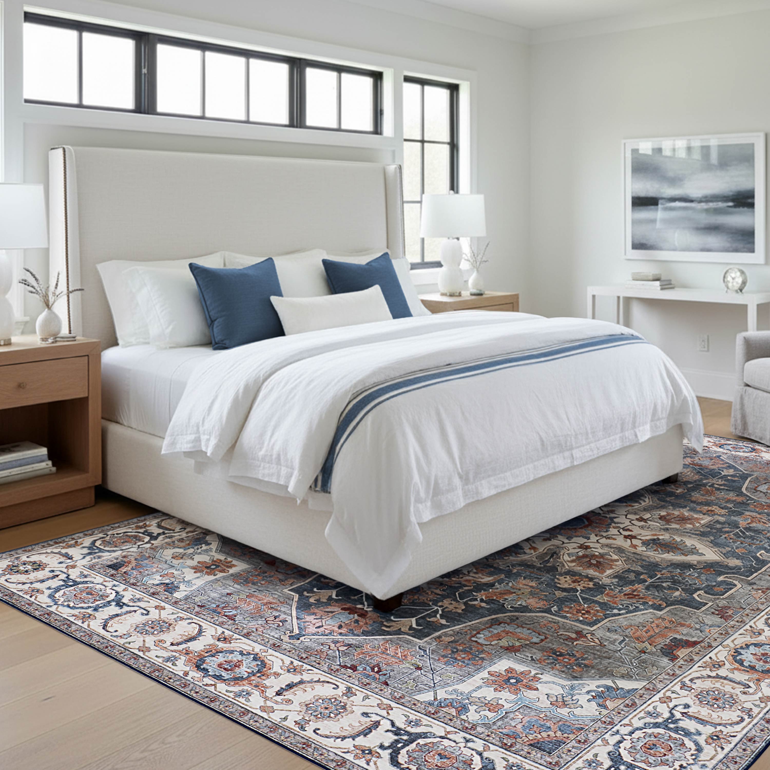 Aliyeh Navy Dream Mink Printed Chenille Rug