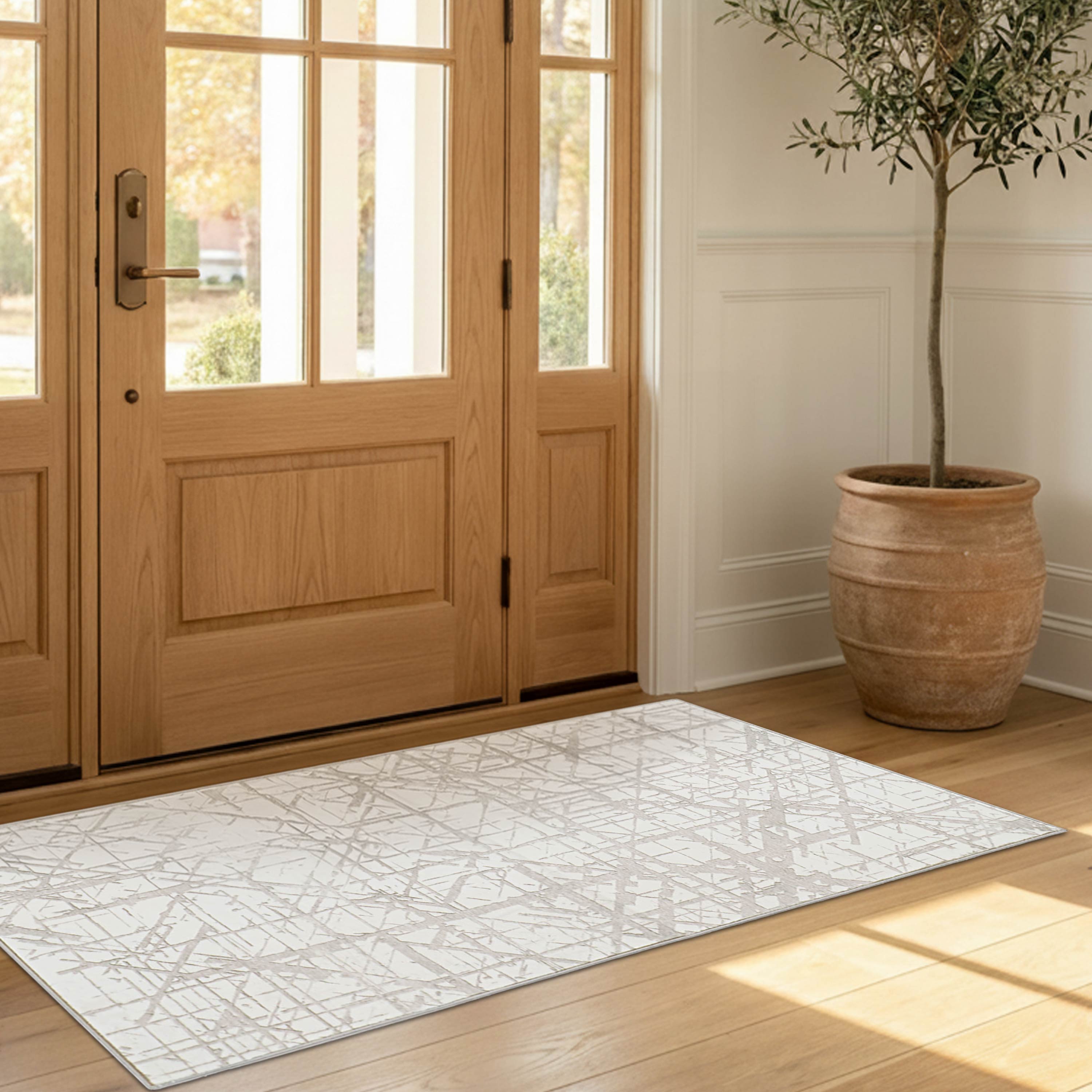 Aria Ivory Dream Mink Printed Chenille Rugs