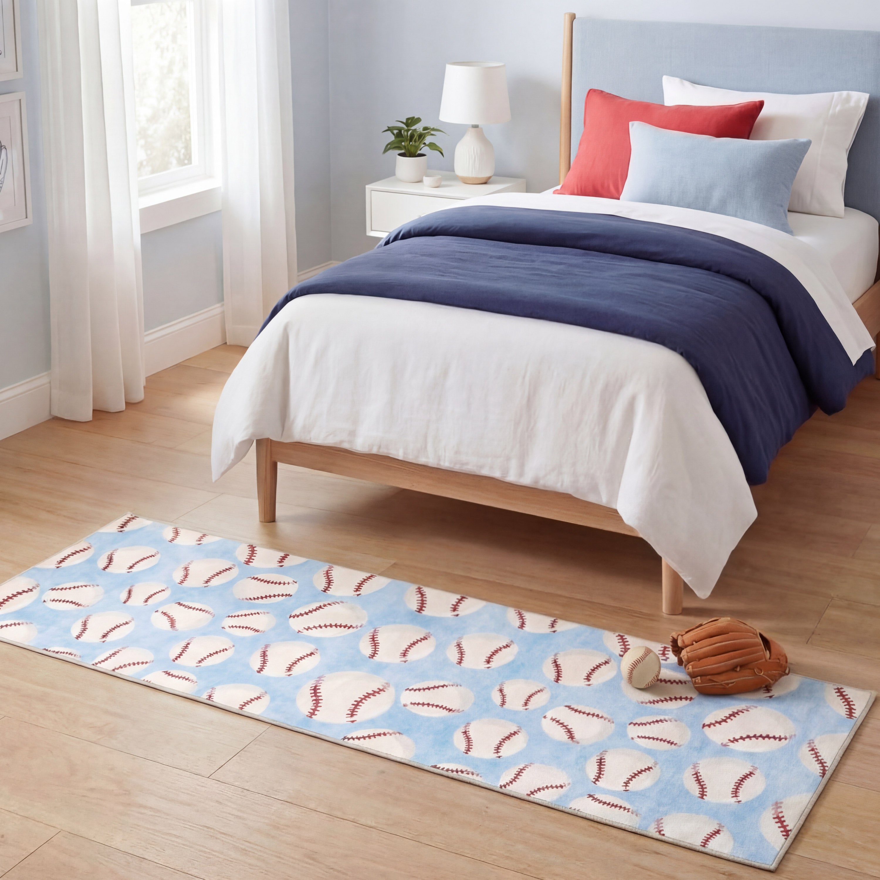 Wyatt & Ash Kids Finley Baseball Washable Rug