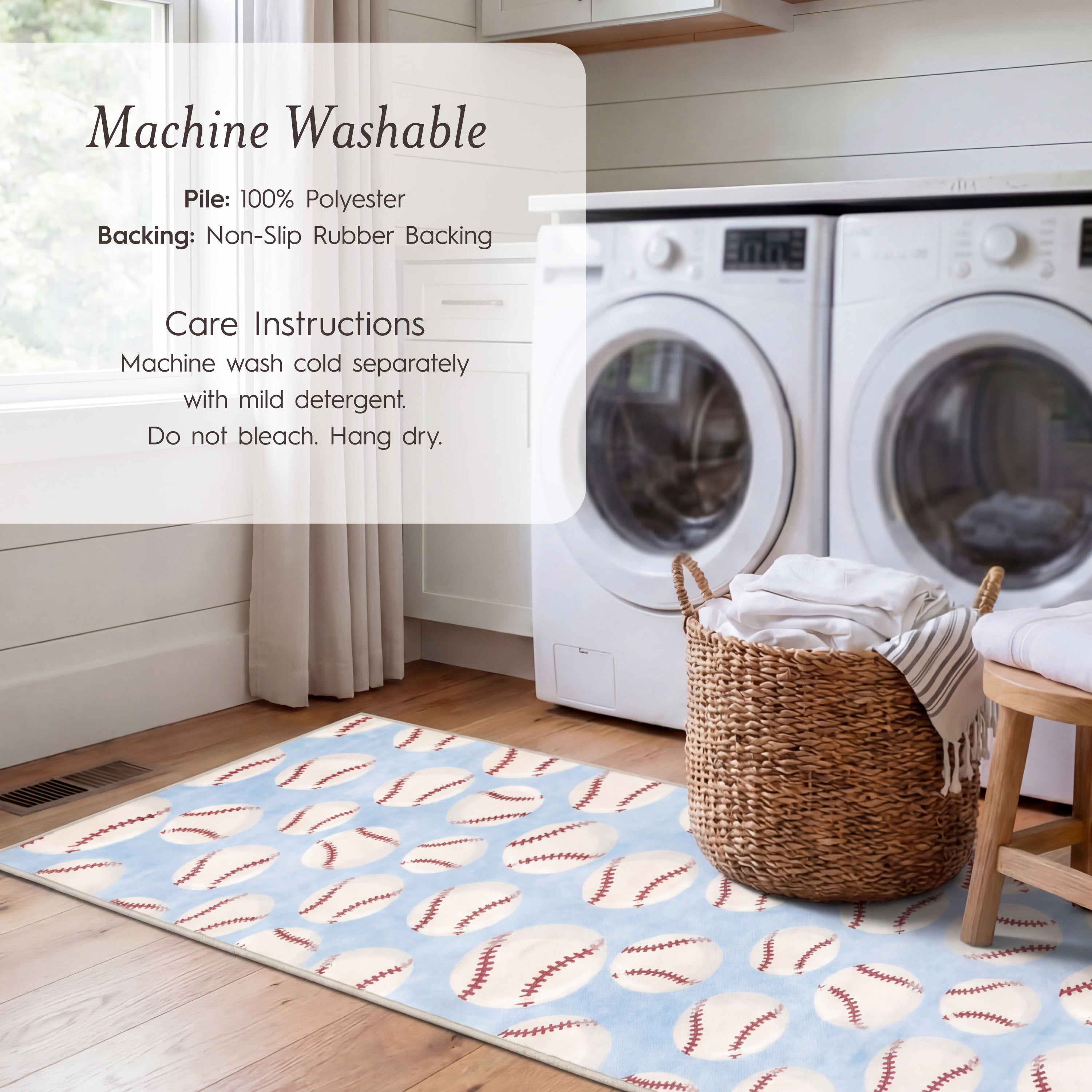 Wyatt & Ash Kids Finley Baseball Washable Rug