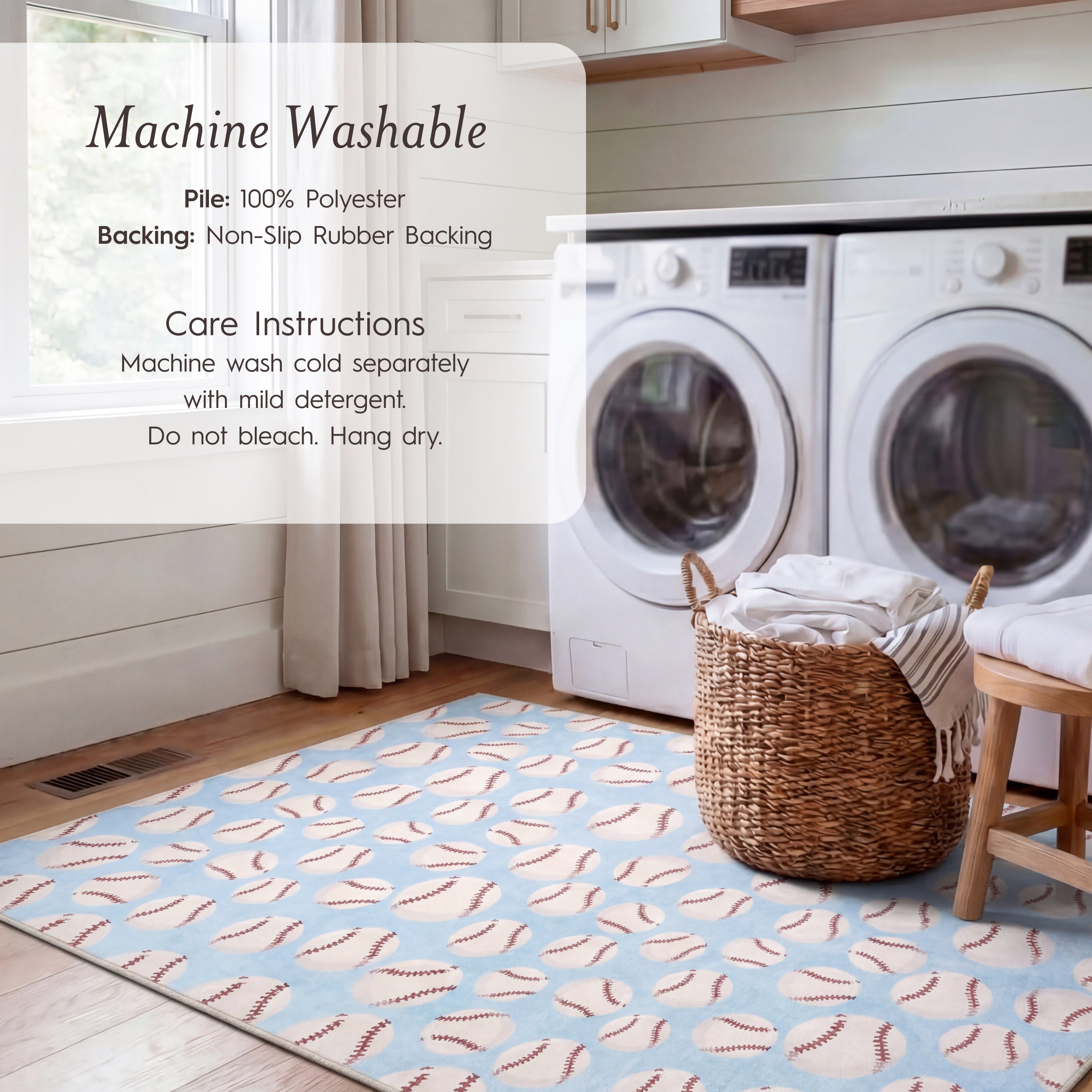 Wyatt & Ash Kids Finley Baseball Washable Rug