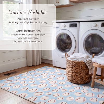 Wyatt & Ash Kids Finley Baseball Washable Rug
