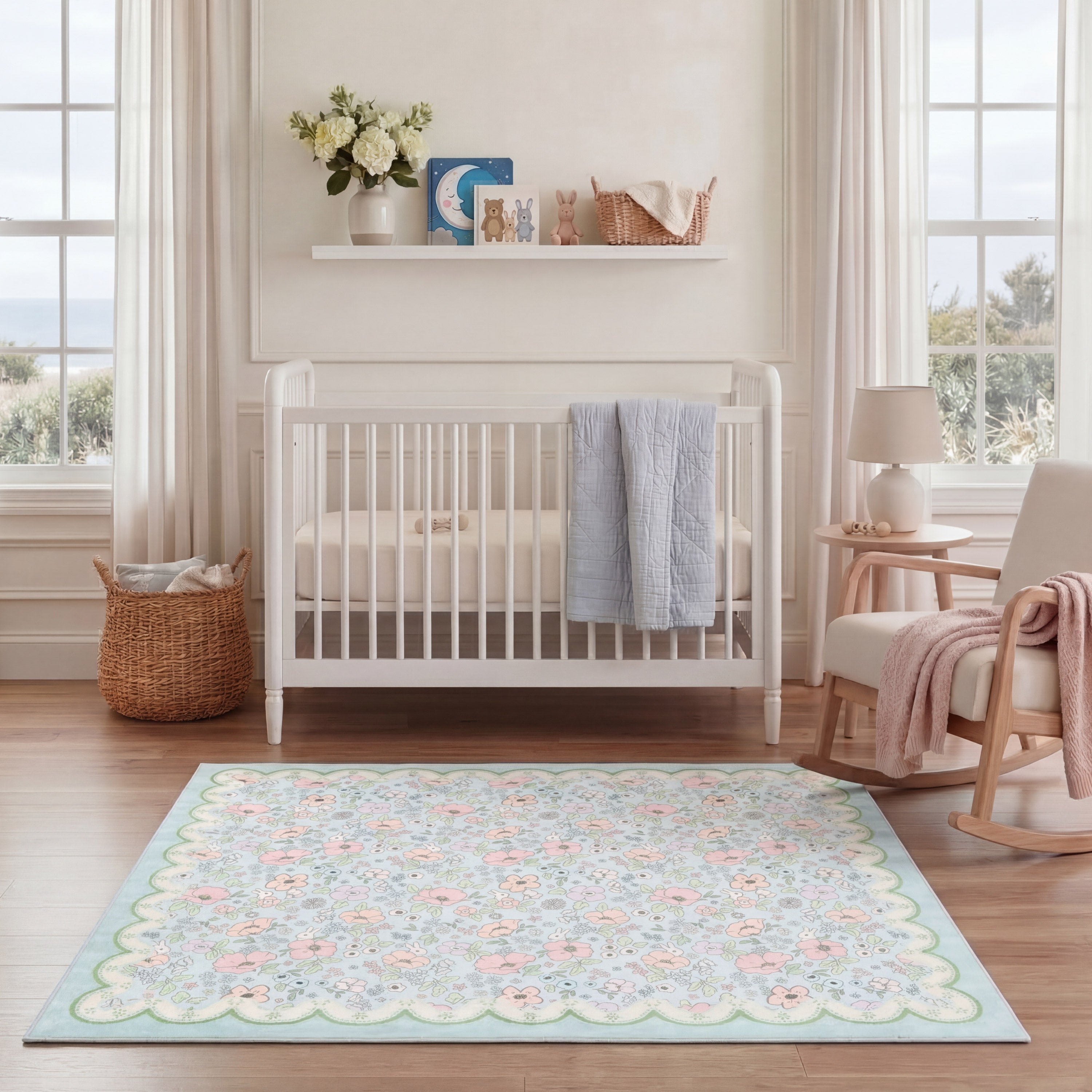 Wyatt & Ash Kids Finley Scallop Border Washable Rug