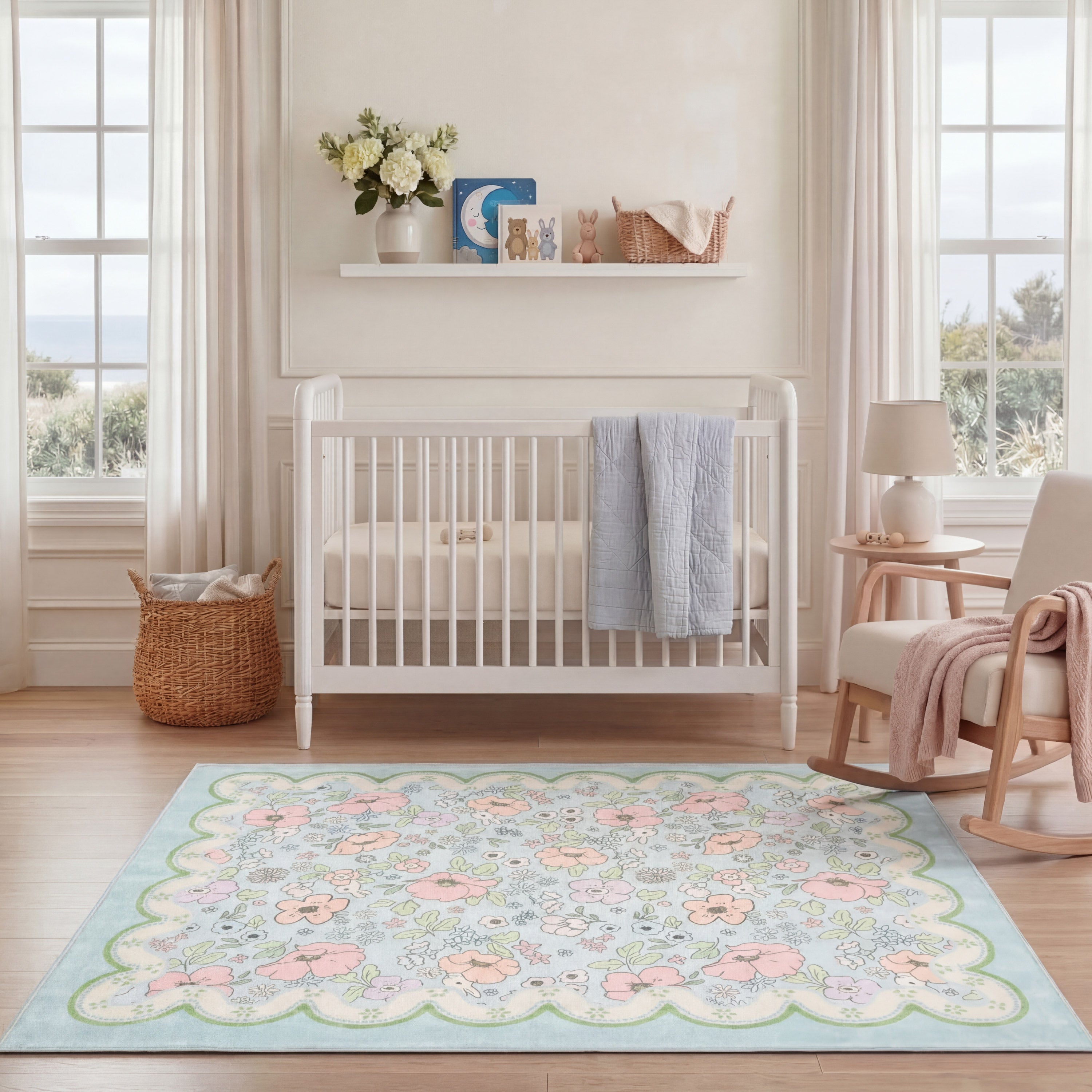 Wyatt & Ash Kids Finley Scallop Border Washable Rug