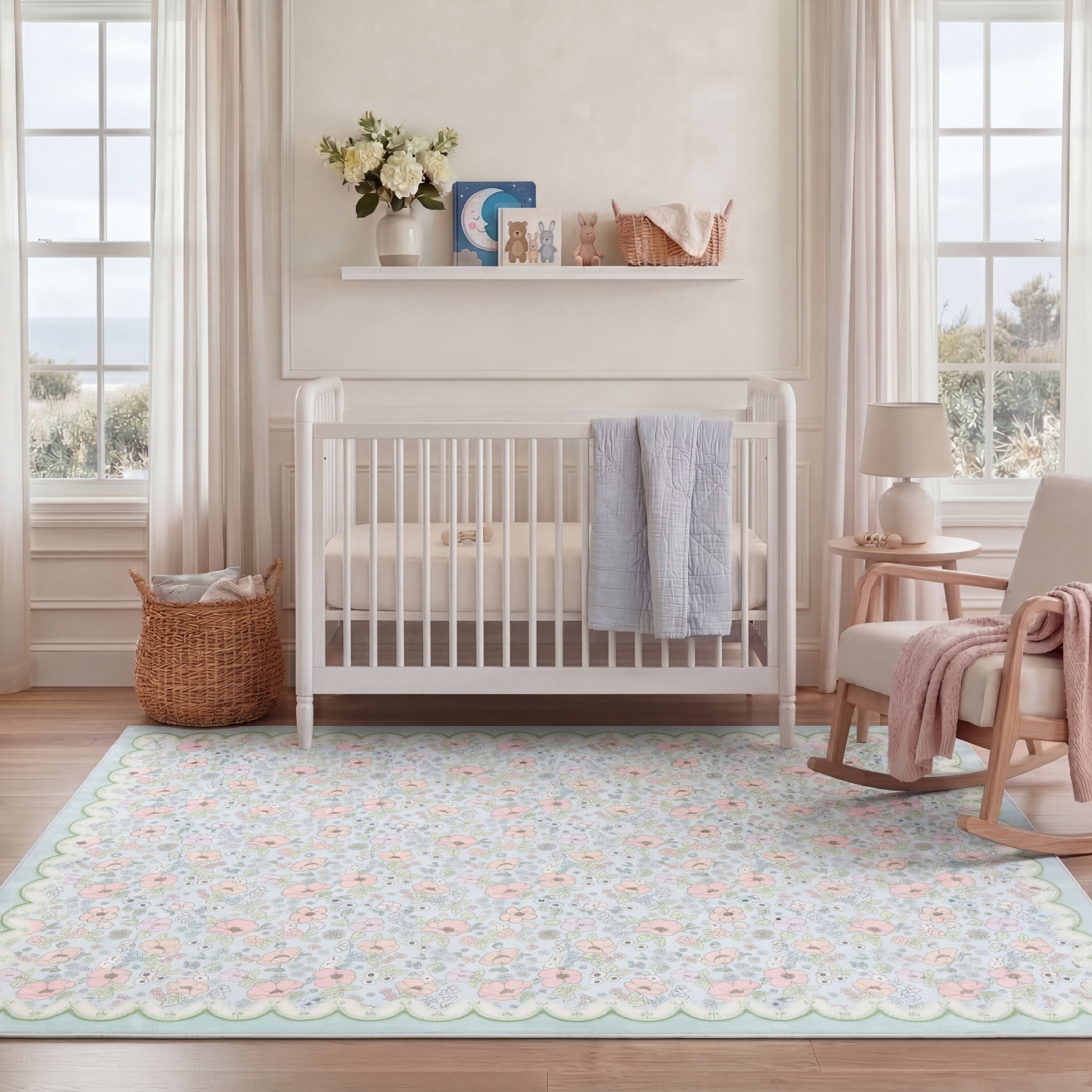 Wyatt & Ash Kids Finley Scallop Border Washable Rug